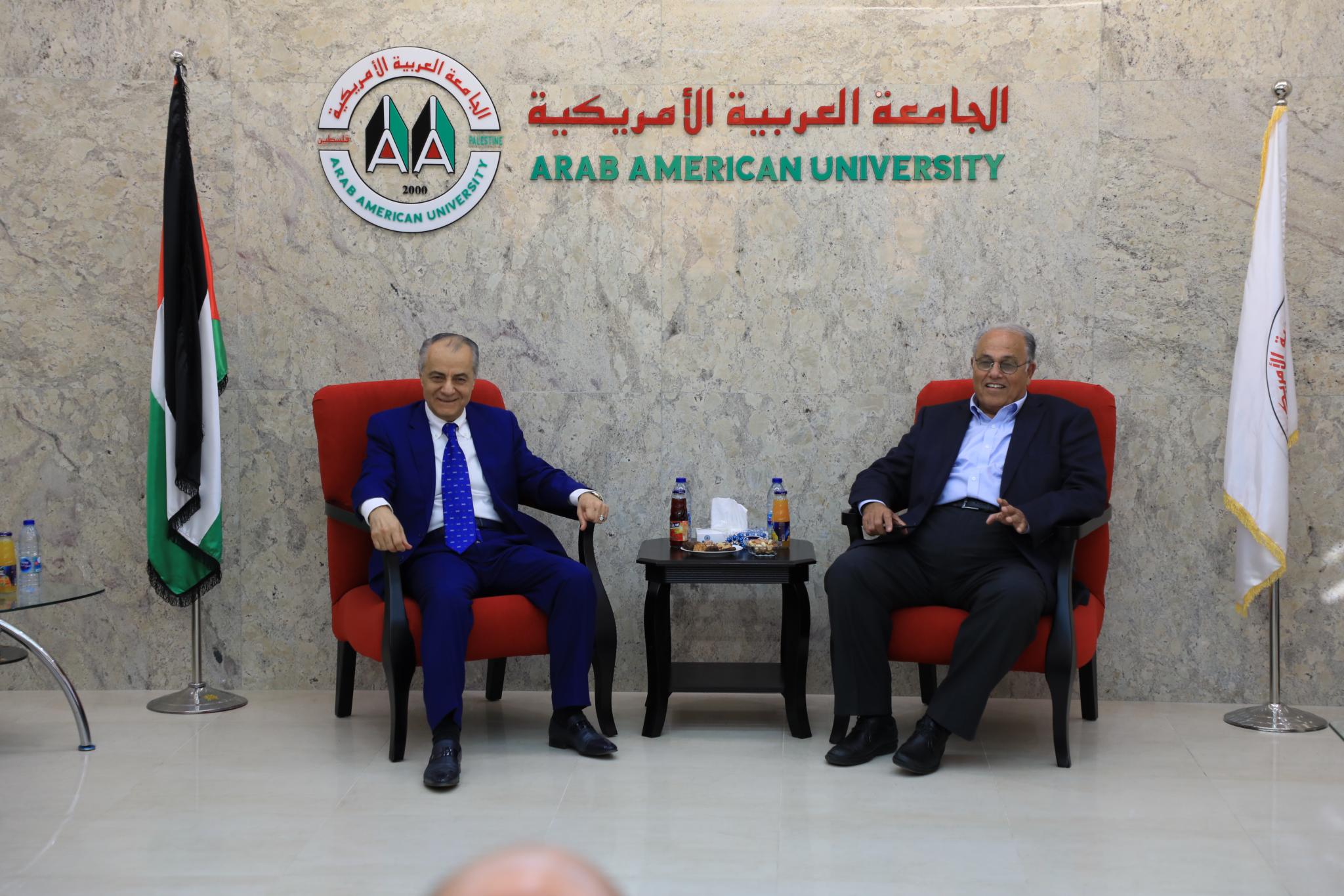 Accompanied by Eng. Zuhair Hijjawi- a Board of Directors Member, a delegation from the Palestinian Labor Council from Dubai and the Northern Emirates has visited the Arab American University.