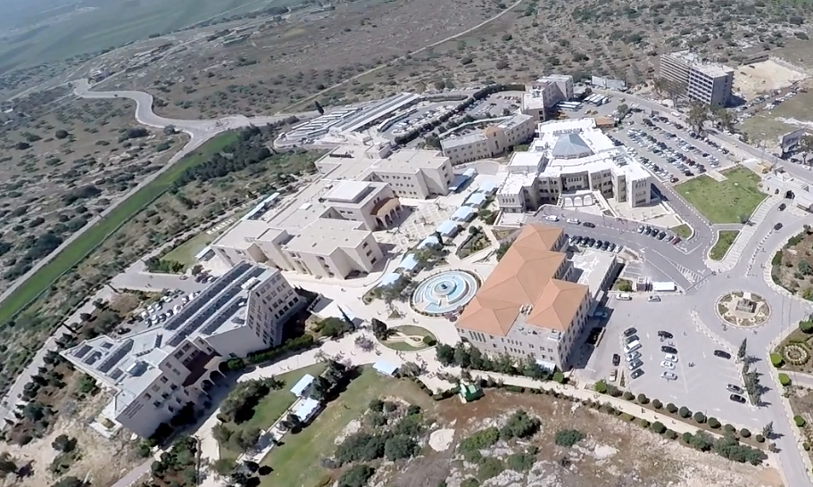 An aerial view of fountain yard at the university