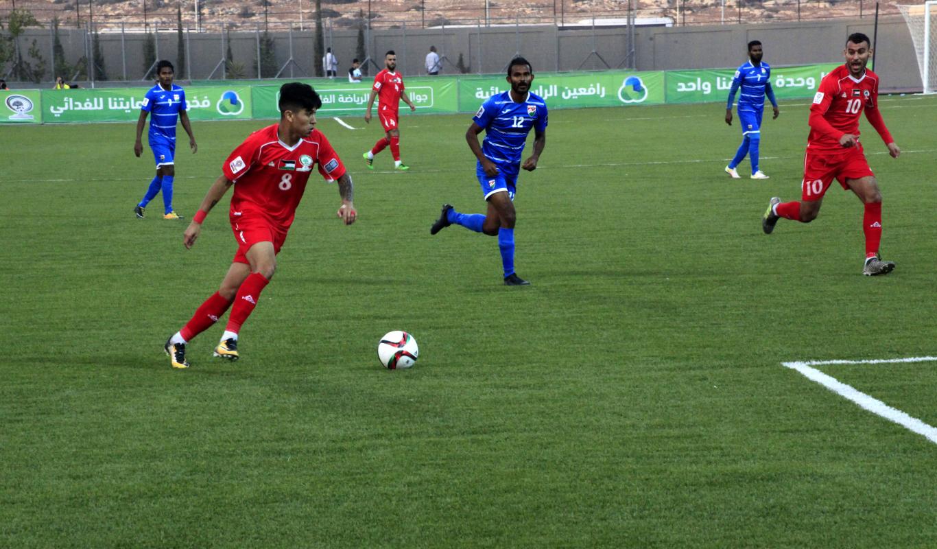 مباراة المنتخب الوطني الفلسطيني والمنتخب المالديفي على ستاد الجامعة العربية الامريكية الدولي