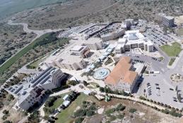 An aerial view of fountain yard at the university