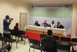 FOOTAGE FROM THE PRESS CONFERENCE FOR PALESTINE AND MALDIVES TEAMS COACHES