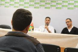 FOOTAGE FROM THE PRESS CONFERENCE FOR PALESTINE AND MALDIVES TEAMS COACHES