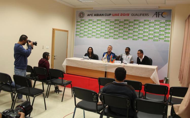 FOOTAGE FROM THE PRESS CONFERENCE FOR PALESTINE AND MALDIVES TEAMS COACHES