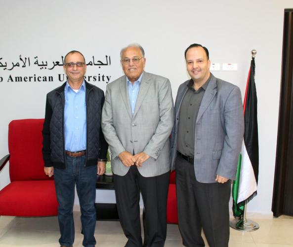 ASSISTANT UNDERSECRETARY OF THE HIGHER COUNCIL FOR YOUTH & SPORTS MARWAN WISHAHI, AND DIRECTOR OF THE ACADEMIC AFFAIRS DEPARTMENT IN THE PALESTINIAN POLICE, COLONEL MANSOUR KHOZAIMIA VISITS THE UNIVERSITY